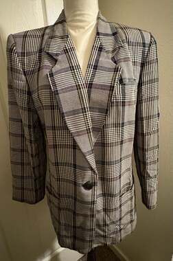 Vintage Glen Plaid Single Button Blazer Jacket Prince of Wales Check